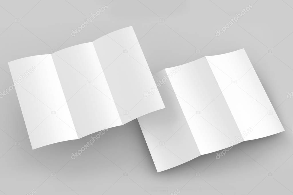 Brochure tri fold mock up white blank for design template 3d render illustration.