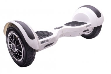 Giroscooter: white giroscooter on white background. Self-balancing two-wheeled board or hoverboard scooter isolated on white background. Gyroboard: white gyroboard on white background.  New movement clipart