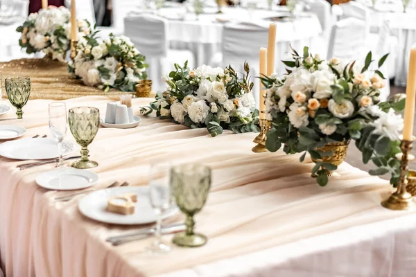 Decoração Casamento Branco Restaurante Arranjo Casamento Luxuoso Decoração Banquete Casamento — Fotografia de Stock