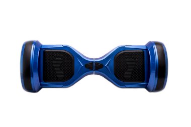 Kendi kendini dengeleyen iki tekerlekli sörf tahtası ya da kaykay motoru beyaz arka planda izole edilmiş. Giroboard: Beyaz arkaplanda mavi giroboard. 