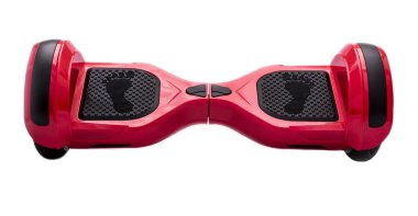 Kendi kendini dengeleyen iki tekerlekli sörf tahtası ya da kaykay motoru beyaz arka planda izole edilmiş. Gyroboard: beyaz arka planda kırmızı jiroskop. Yeni hareket