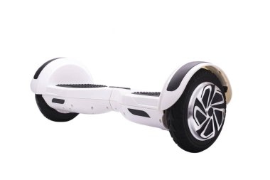 Kendi kendini dengeleyen iki tekerlekli sörf tahtası ya da kaykay motoru beyaz arka planda izole edilmiş. Gyroboard: beyaz arka planda beyaz jiroskop. Yeni hareket