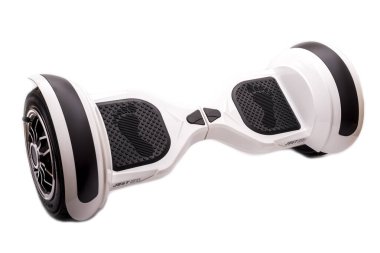 Kendi kendini dengeleyen iki tekerlekli sörf tahtası ya da kaykay motoru beyaz arka planda izole edilmiş. Gyroboard: beyaz arka planda beyaz jiroskop. Yeni hareket