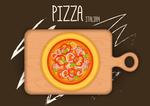 Pizza de una variedad de ingredientes en el tablero de la cocina — Vector de stock