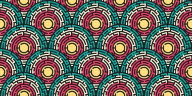 Dairesel Dikişsiz desen renkli Labirent, düz