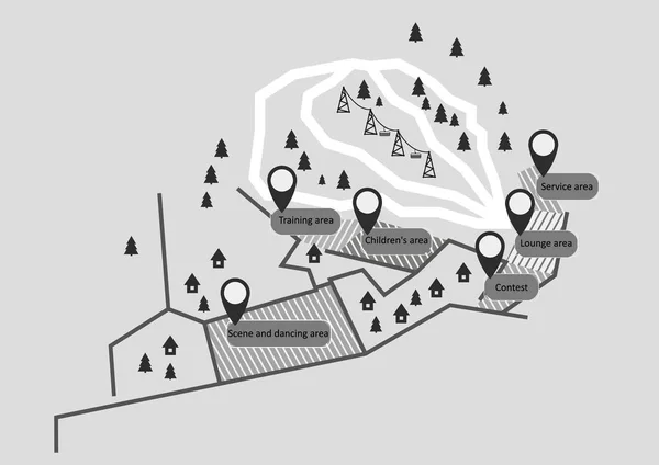 Karte Skigebiet flach — Stockvektor
