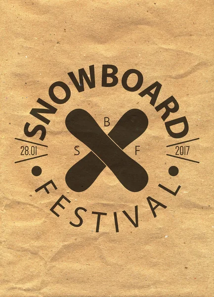 Snowboard vintage circled logotype on kraft paper background