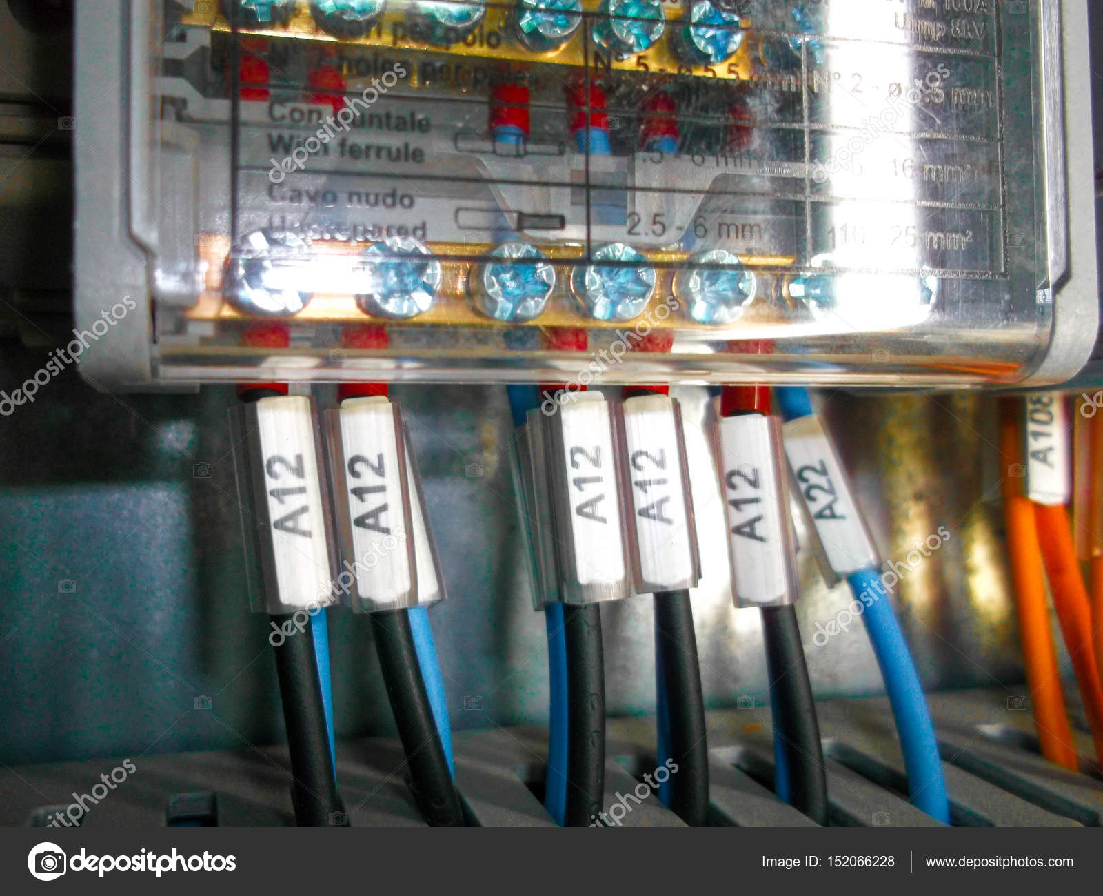 Electric Cabinet With Wires Connections Stock Photo