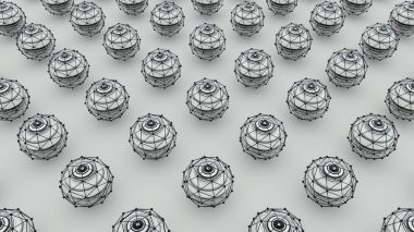 Arka plan ile topları ve atom dizi, 3d render, str