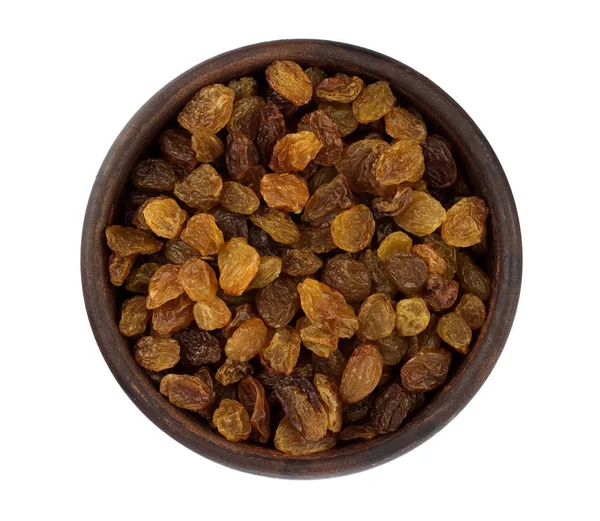 Raisins in bowl isolated over white background — Stock Photo, Image