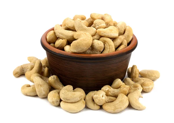 Cashew in Schale Draufsicht auf Hintergrund, gesunde Ernährung — Stockfoto