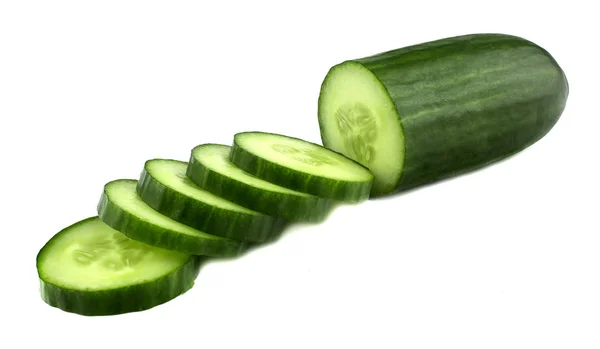 Cucumber and slices isolated over white background — Stock Photo, Image