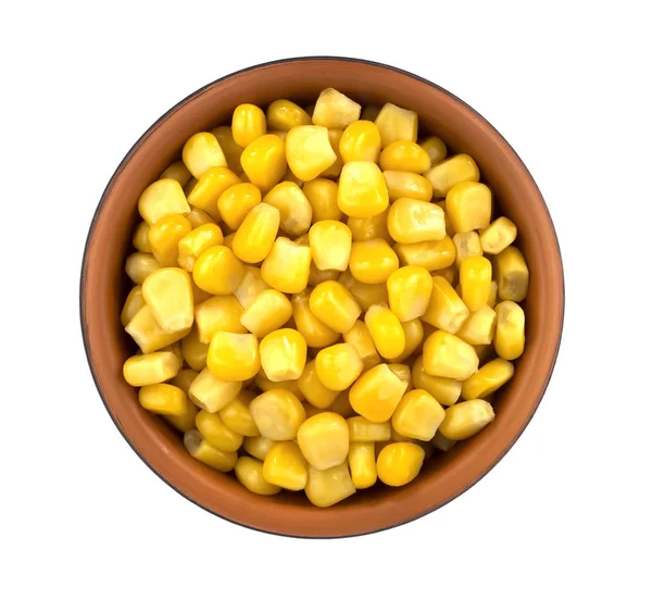 Sweet corn kernels i skål över vita — Stockfoto