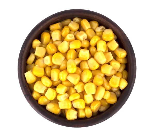 Sweet corn kernels i skål över vita — Stockfoto