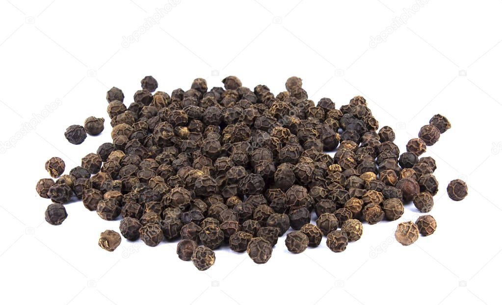 Pile of black pepper isolated on white background 