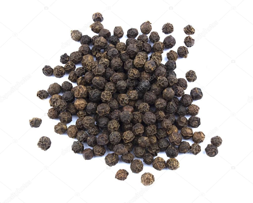 Pile of black pepper isolated on white background 