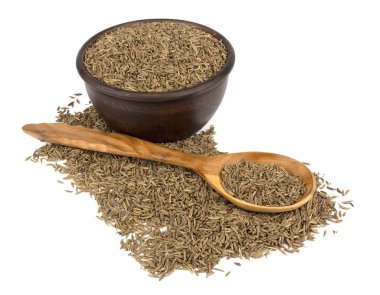 Kimyon tohumu veya beyaz arka plan üzerinde izole kimyon. Kimyon sp içinde