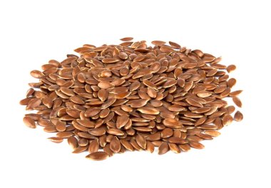 Beyaz bir arka plan üzerinde keten tohumu. Olarak da bilinen keten tohumu, keten tohumu bir