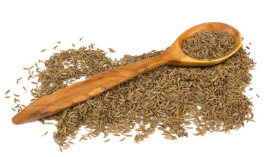 Kimyon tohumu veya beyaz arka plan üzerinde izole kimyon. Kimyon sp içinde