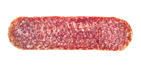 Salami Wurstscheiben isoliert auf weißem Hintergrund — Stockfoto