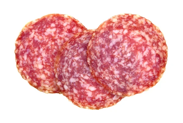Salami sausage slices isolated on white background — Stock Photo, Image