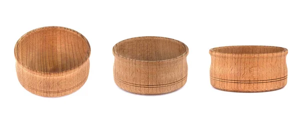 Tomma trä skål eller kopp isolerad på vit bakgrund — Stockfoto