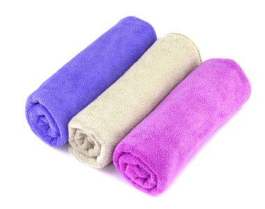 Soft clean color of bath towel isolated on white background