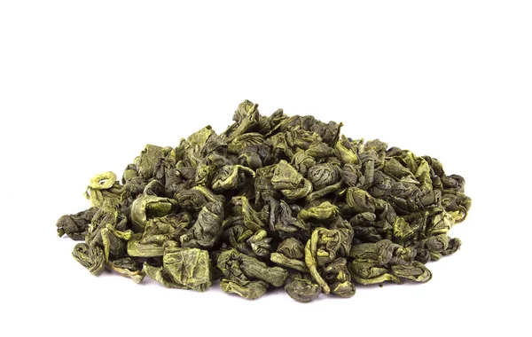 Сухой Зеленый Чай Листья Изолированы Белом Фоне Вкусный Натуральный — стоковое фото