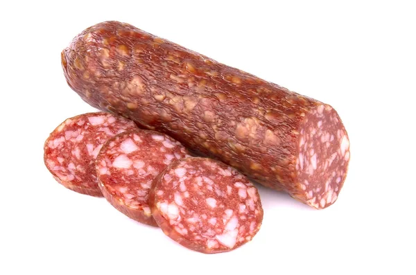 Italienische Geräucherte Wurst Salami Isoliert Auf Weißem Hintergrund — Stockfoto