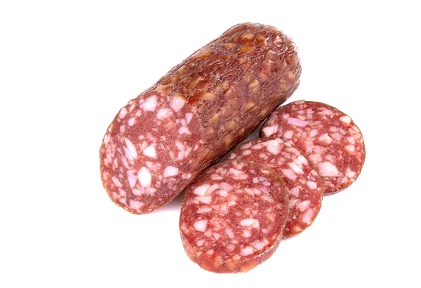 Italienische Geräucherte Wurst Salami Isoliert Auf Weißem Hintergrund — Stockfoto