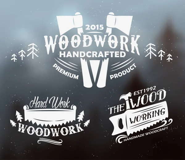 Woodwork Badges Templates Simply Vector Illustration — 스톡 벡터