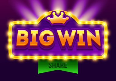 Lambalı geçmişe dönüş tabelası, Büyük Kazanan bayrağı. Poker, kumar makineleri, iskambil kağıtları, kumar makineleri ve rulet ile vektör illüstrasyon tasarımı. Mavi lamba vektör şablonu ile büyük zafer