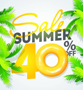 % 40 indirimli yaz şablonu posteri, vektör illüstrasyonu. 