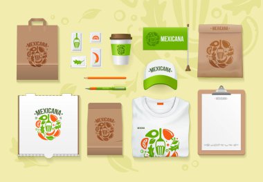 Vektör gıda kimlik şablonu tasarımı ayarlandı. Marka Model 'leri. Şirketiniz için Paketler Model Paketi.