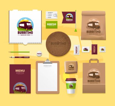 Vektör gıda kimlik şablonu tasarımı ayarlandı. Marka Model 'leri. Şirketiniz için Paketler Model Paketi.