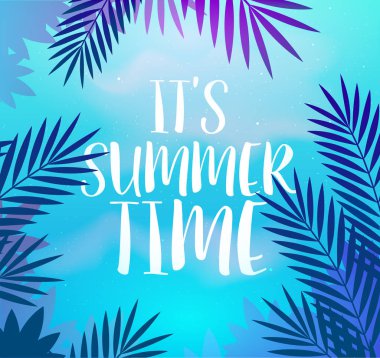 Yaz Saati ve Yaz Kampı posteri. Gezici şablon yaz posteri, vektör illüstrasyonu.