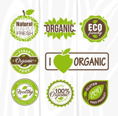 Organik gıda etiketleri ve rozetler. Yiyecek ve kuraklık için organik element