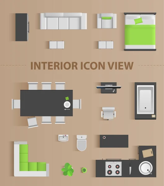 Establecer Vista Superior Para Diseño Iconos Interiores Ilustración Vectorial Aislada — Vector de stock