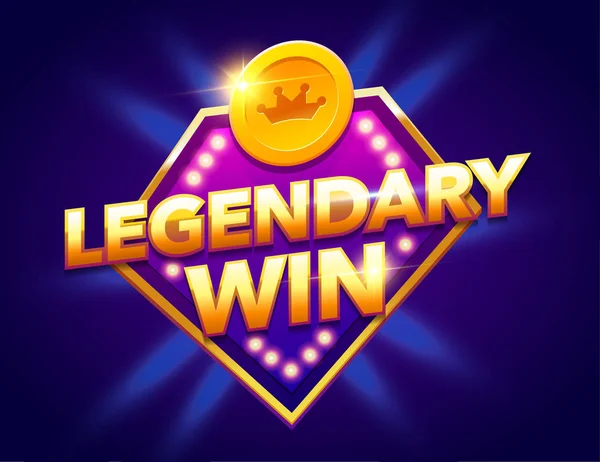 Retro Sign Lamp Legendary Win Banner Vector Illustration Design Poker — Stock Vector