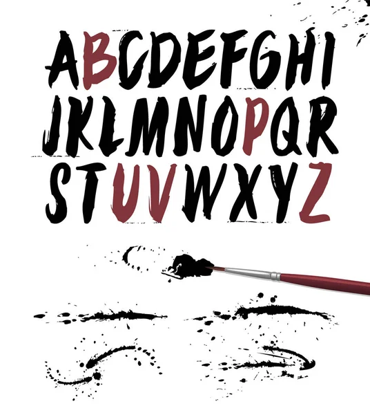 Handgetekend Penseel Lettertype Vector Grunge Alfabet Handgetekend Kalligrafisch Smal Alfabet — Stockvector