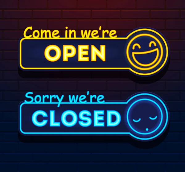 Neon Open Closed Vector Signs Lights Open Closed Vector Store — Stock Vector
