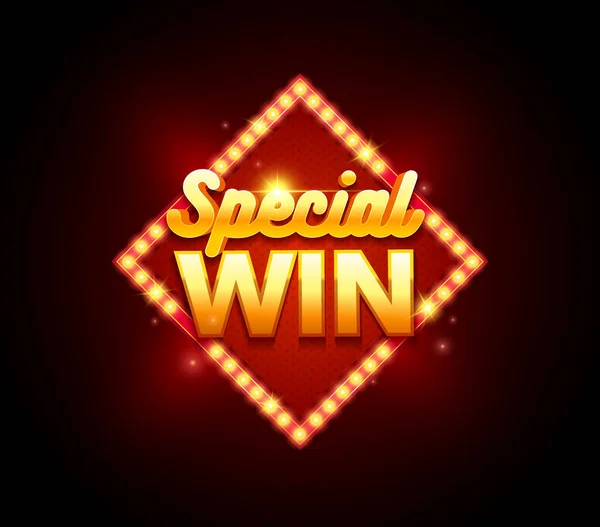 Szerencsejáték Tábla Lámpa Special Win Banner Vektorillusztráció — Stock Vector