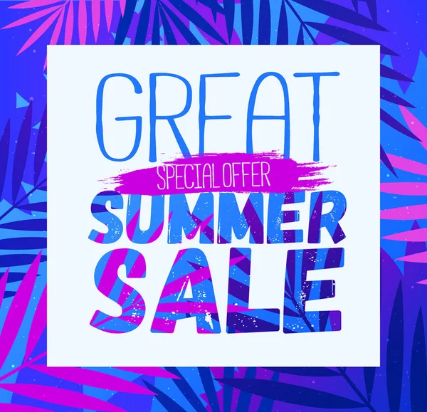 夏季销售横幅 带棕榈叶图案的夏季销售海报 供印刷或网上使用 — 图库矢量图片