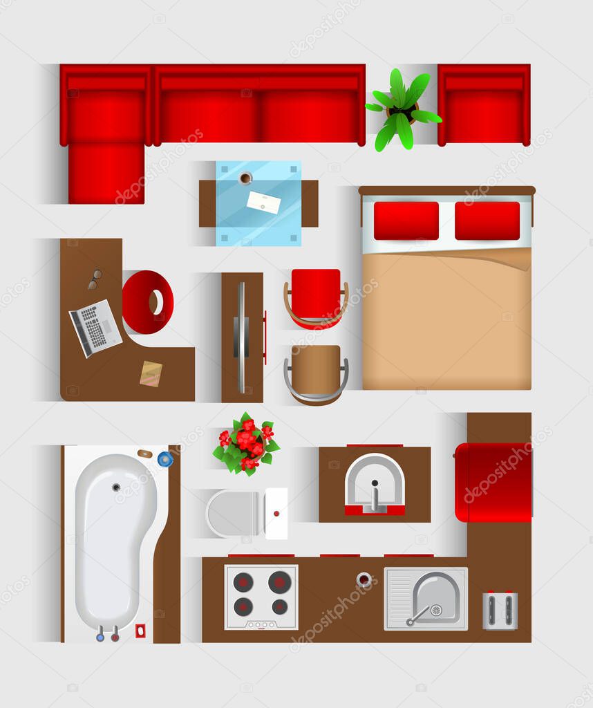 Set top view for interior icon design. Isolated Vector Illustration.