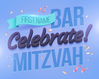 Bat Mitzvah Davetiye Kartı. 13. yıl dönümünde Yahudi bir çocuğun Bar Mitzvah 'ına tebrik kartı..