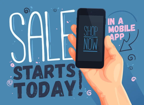 Mobile App Sale Banner Sale Discounts Vector Poster Illustration — Stock Vector