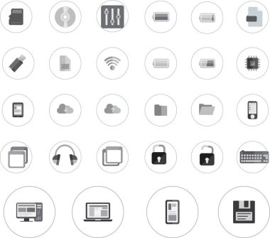 teknoloji simgeler siyah ve beyaz yuvarlak ayarla