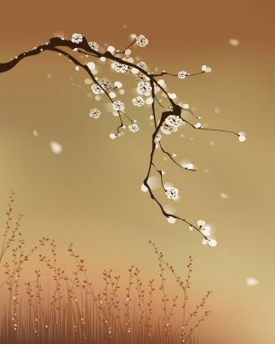 Çin stili çiçek açması ağaç afiş