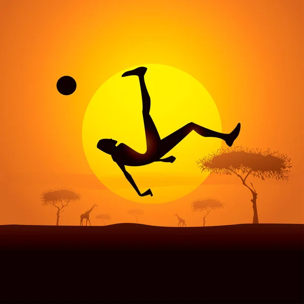 African manusia bermain siluet sepak bola - Stok Vektor