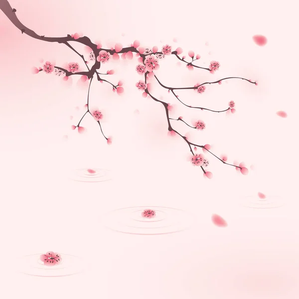 Banner de árvore florescente estilo chinês — Vetor de Stock